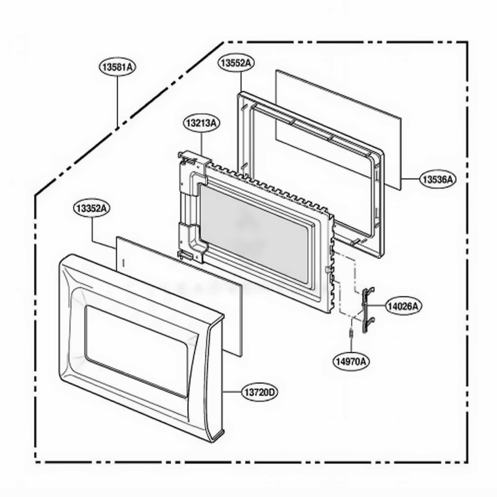Door Parts Diagram and Parts List for UMC1061AAW KWHEMAC LG Wall Oven