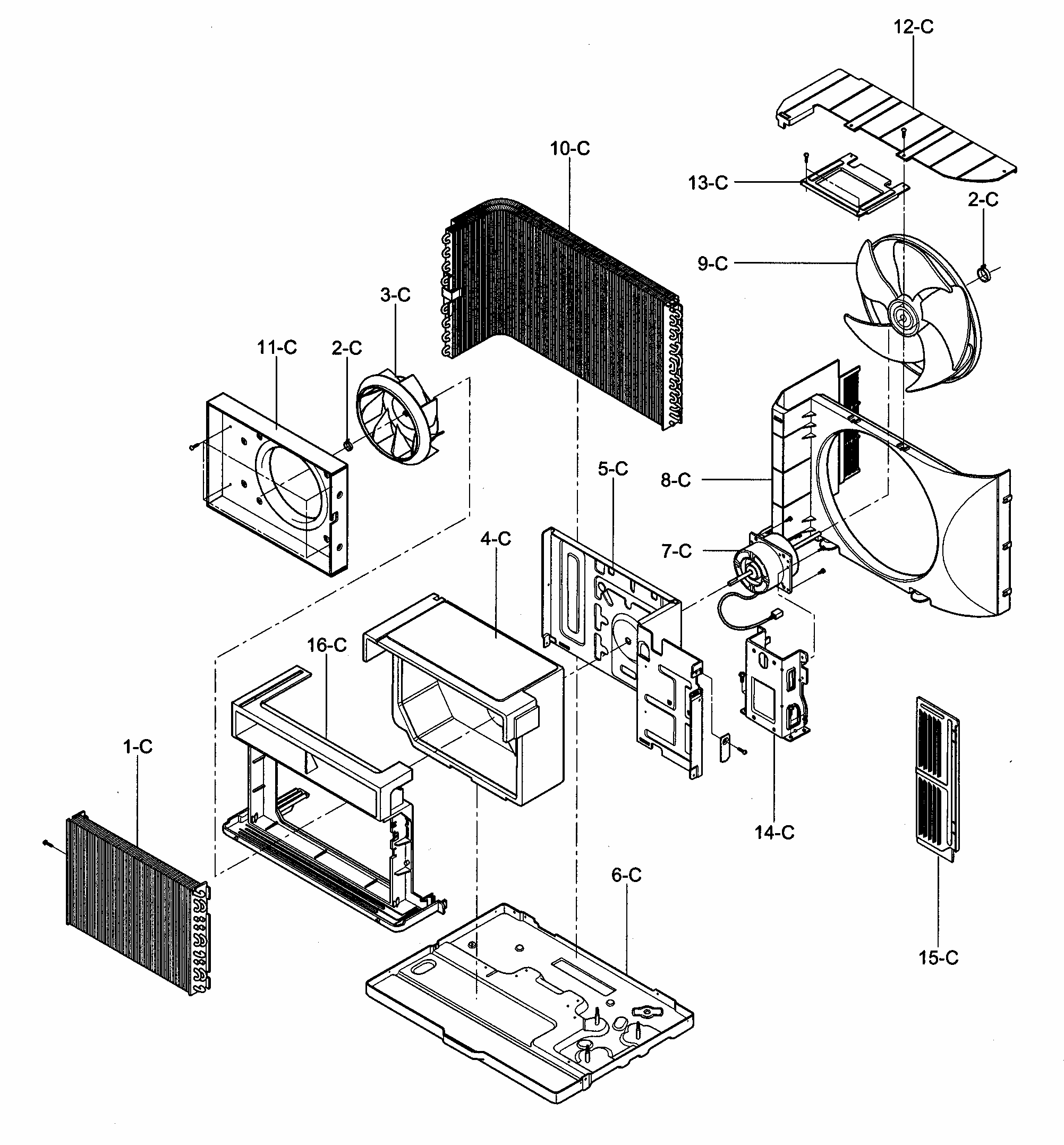 Air Handling/cycle Parts Diagram and Parts List for 58072128200  Kenmore Air Conditioner