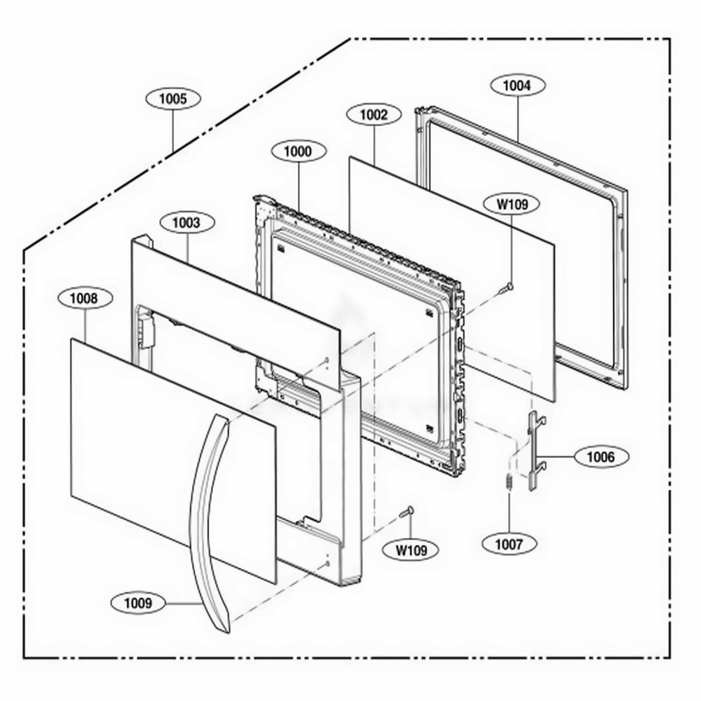 Door Parts Diagram and Parts List for 85032 CW1ESEA LG Wall Oven