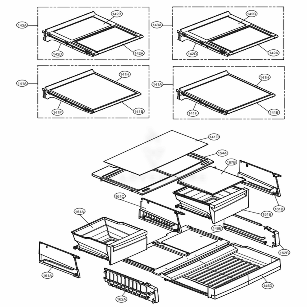 Refrigerator Parts Diagram and Parts List for 73165 ANSCSE1 LG Refrigerator