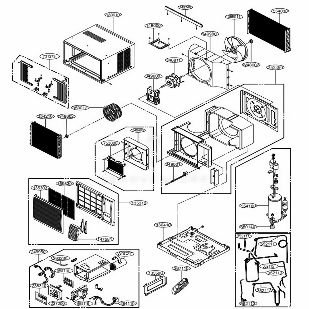Main Diagram and Parts List for LW1216HR AT3AHDS LG Air Conditioner