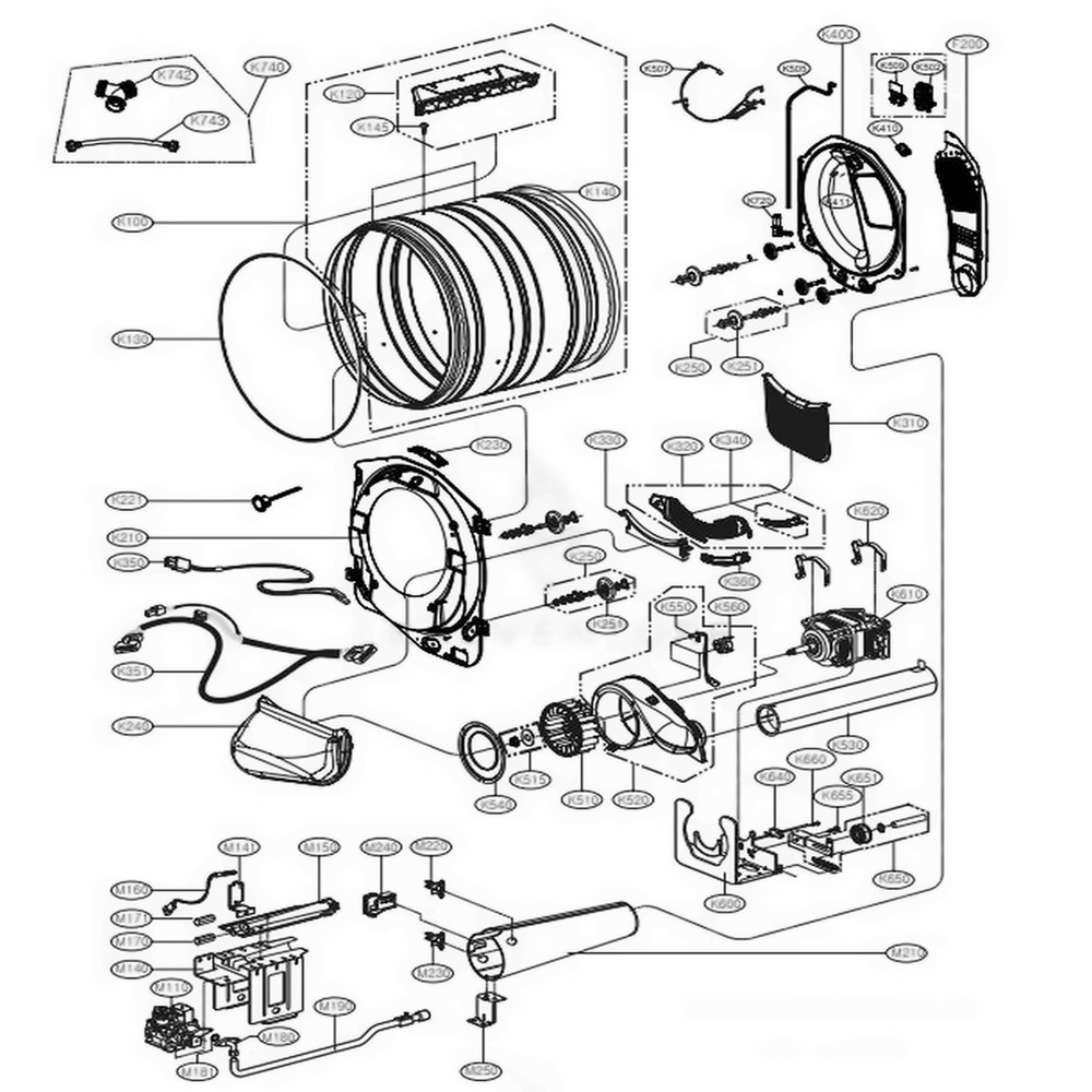 Drum And Motor Assembly Gas Type Diagram and Parts List for 91782 ABWESEU LG Dryer