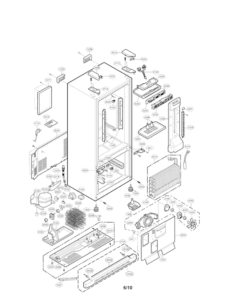 Case Parts Diagram and Parts List for LRFC22750WW  LG Refrigerator