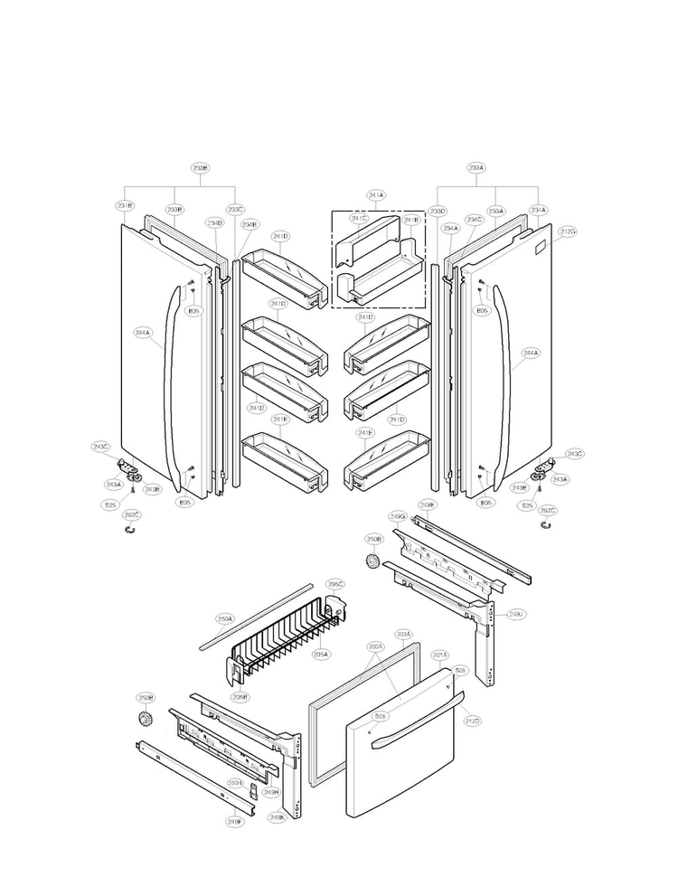 Door Parts Diagram and Parts List for LFC25776SW 00 LG Refrigerator