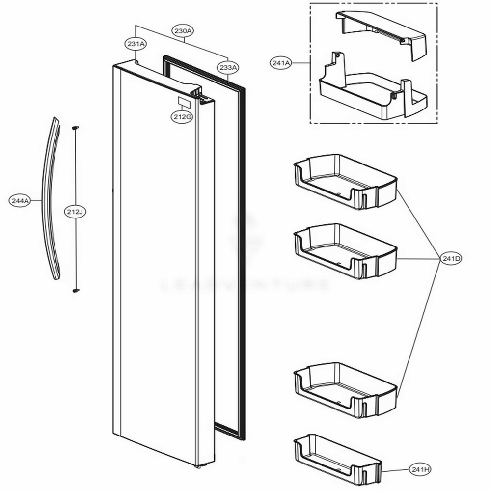 Refrigerator Compartment 1 Diagram and Parts List for LSXS26326W ASWCNA3 LG Refrigerator