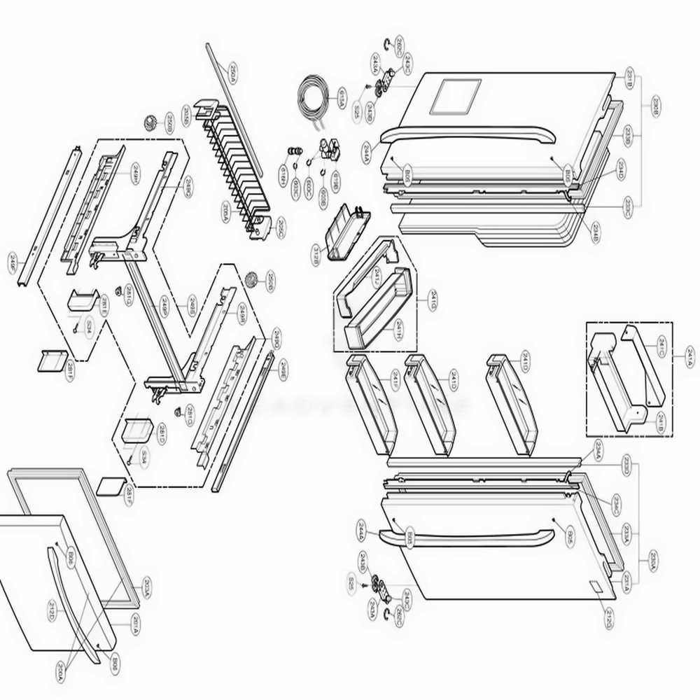 Door Parts Diagram and Parts List for 79764 ABI1SEF LG Refrigerator