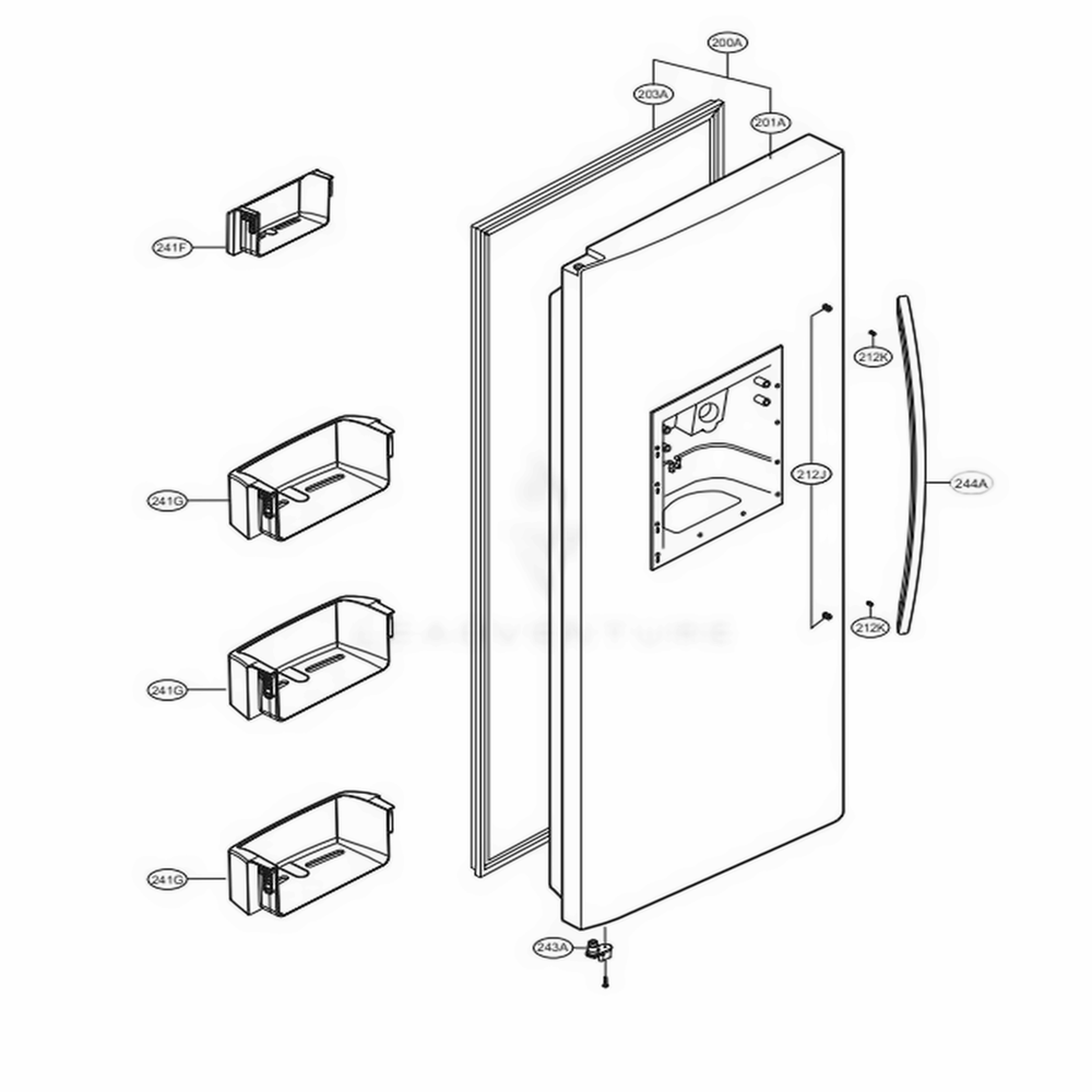 Freezer Door Diagram and Parts List for LSC27925SB AWBCNA0 LG Refrigerator
