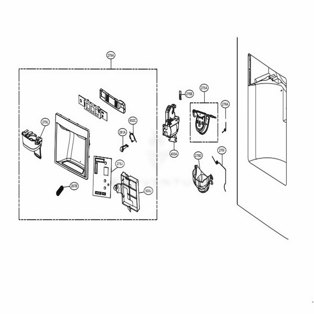 Dispenser Parts Diagram and Parts List for 74032 ASWCSE1 LG Refrigerator