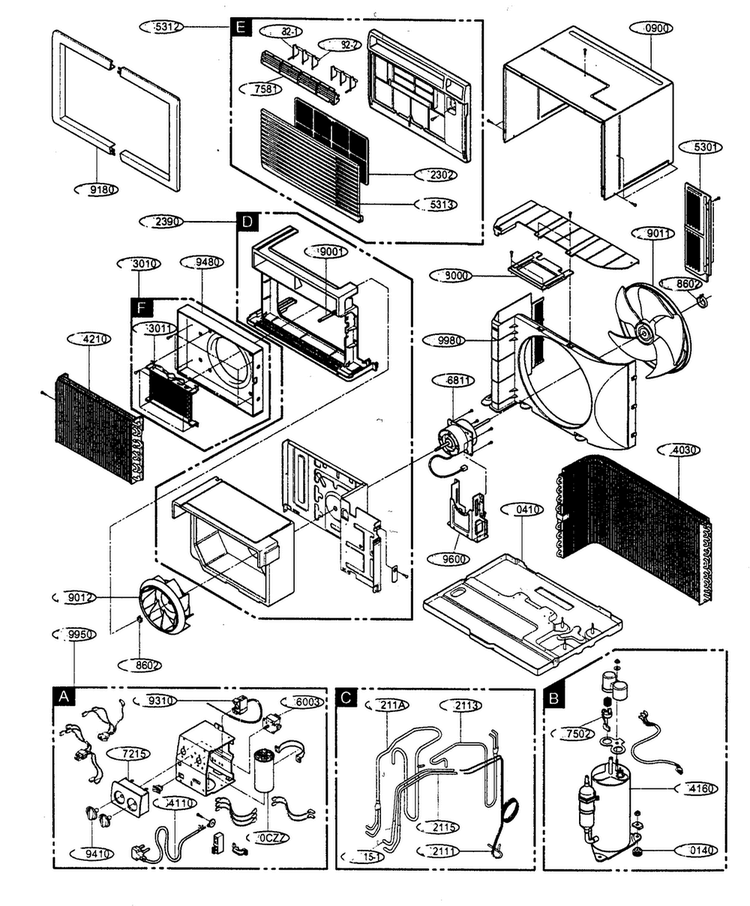 Cabinet Parts Diagram and Parts List for LXA0810AXL  LG Air Conditioner