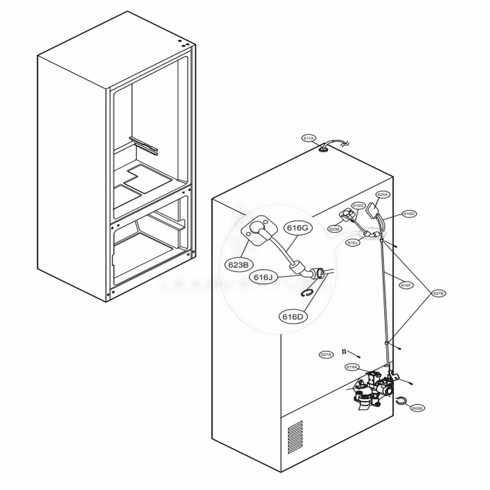 Valve And Water Tube Parts Diagram and Parts List for LFX25973SB AWBCNA3 LG Refrigerator