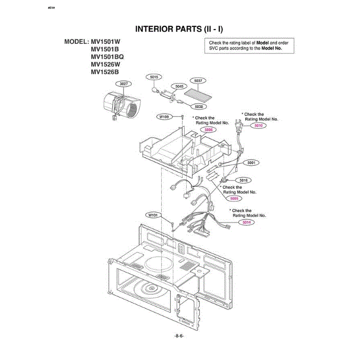 Section 2 Diagram and Parts List for MV-1501B ABKEGSE LG Microwave Oven Combo