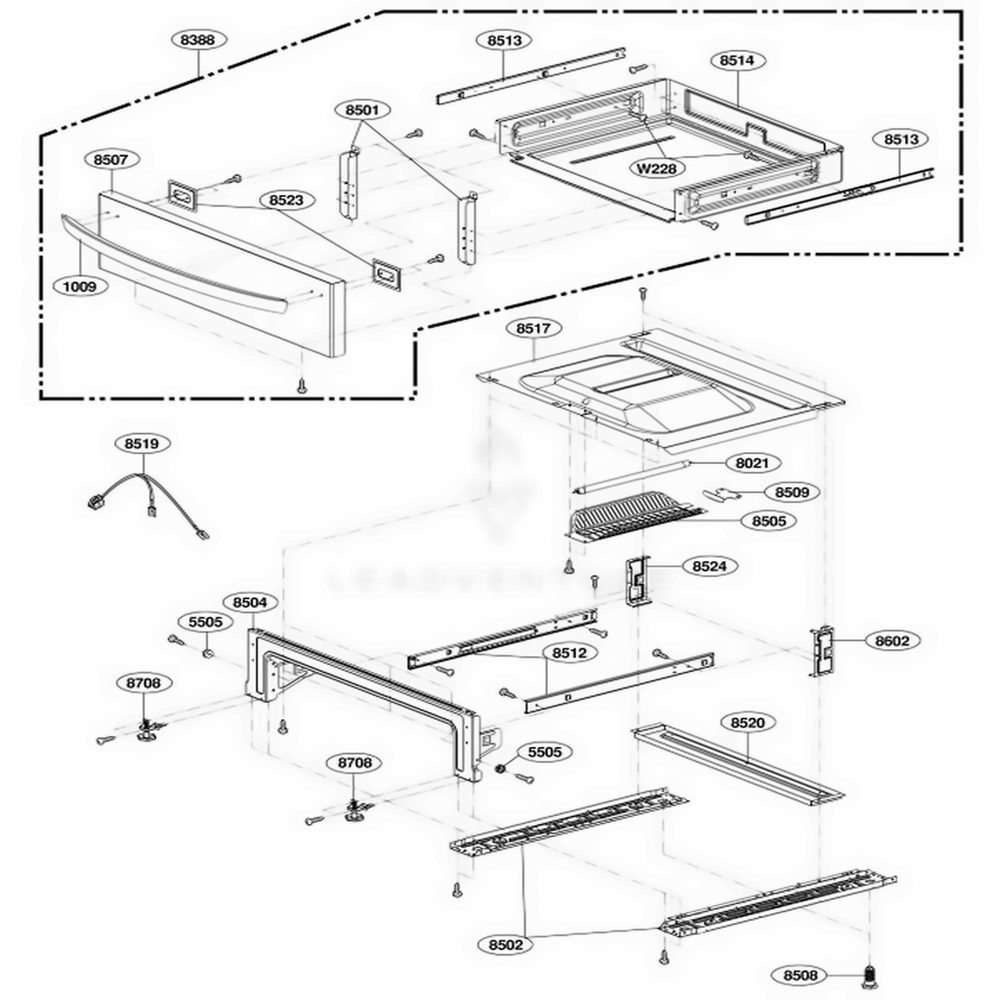Drawer Parts Diagram and Parts List for LRE6385ST ASTLLCA LG Range
