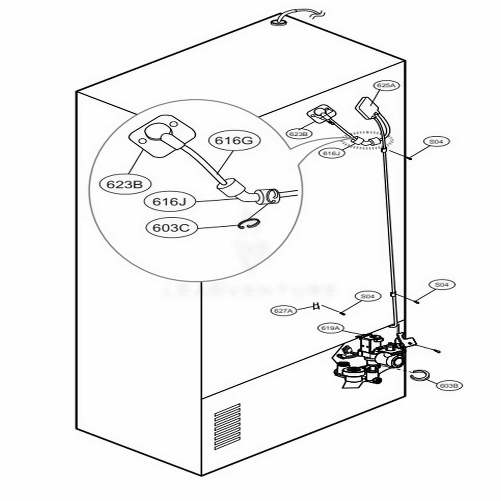 Valve And Water Tube Parts Diagram and Parts List for 74042 ASWCSE0 LG Refrigerator