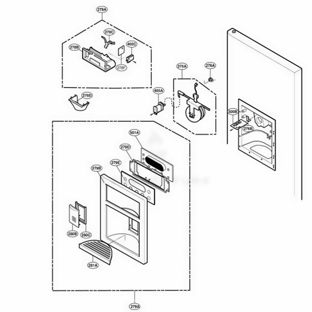Dispenser Parts Diagram and Parts List for 78754 ABICSER LG Refrigerator