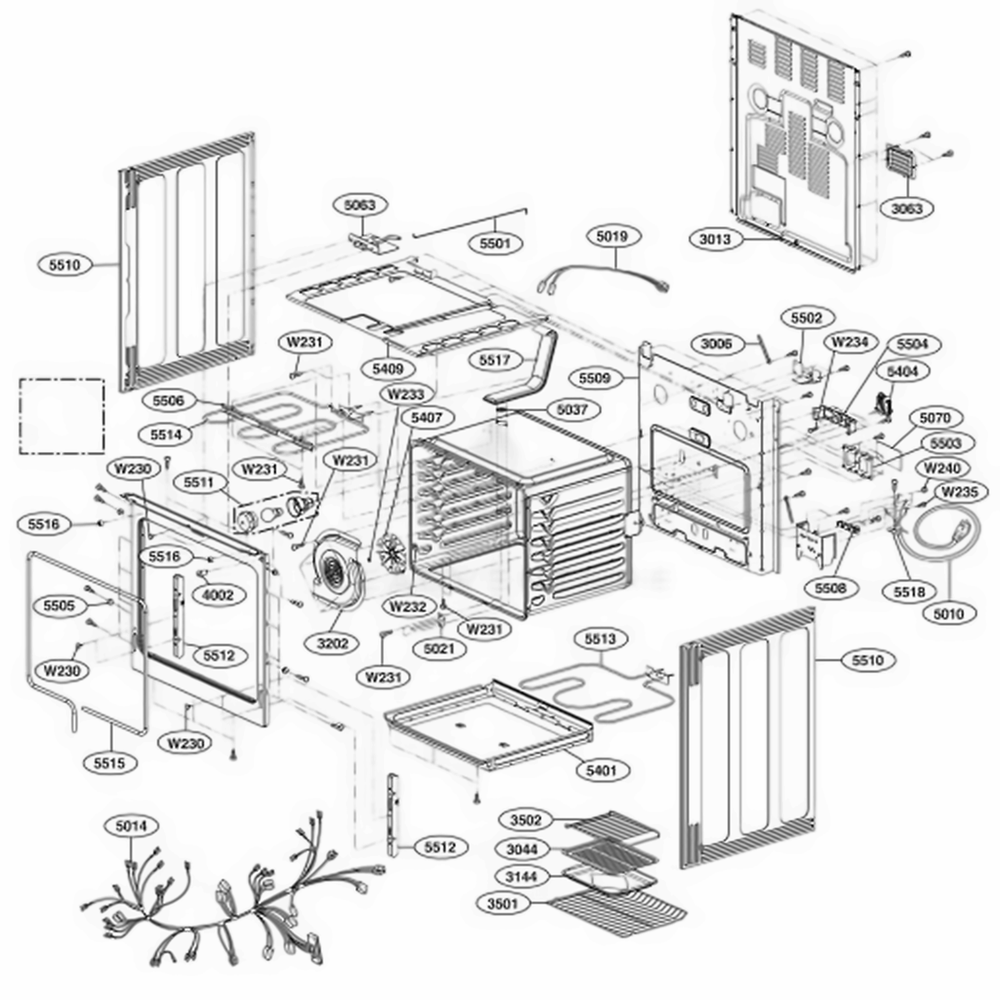 Cavity Parts Diagram and Parts List for LSB5682SW FW1LLCA LG Range