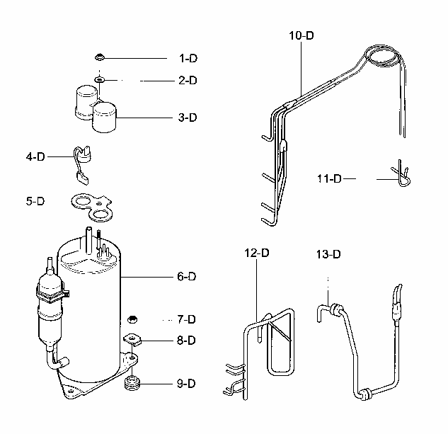 Compressor Parts Diagram and Parts List for 58076105600  Kenmore Air Conditioner