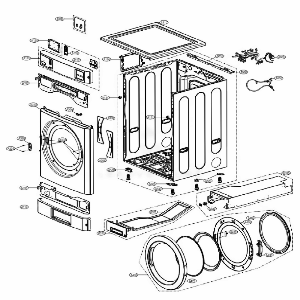 Control Panel And Cabinet And Cabinet Cover Assembly - Single Card / Opl Type Diagram and Parts List for TCD1870CGS ASSEELC LG Washer