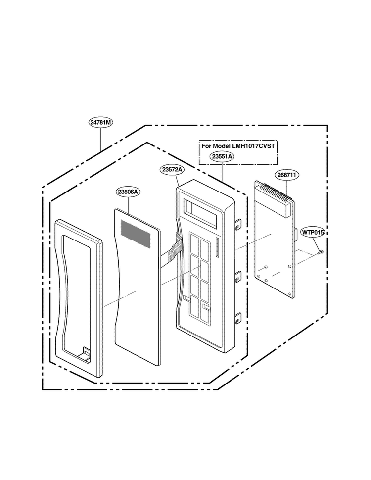 Control Panel Parts Diagram and Parts List for LMH1017CVST01  LG Microwave