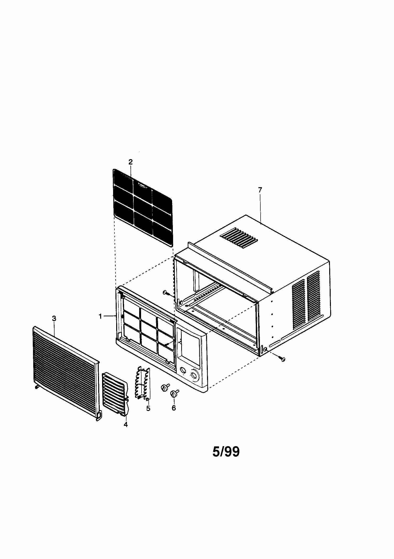 Cabinet And Front Grille Diagram and Parts List for 58079074890  Kenmore Air Conditioner