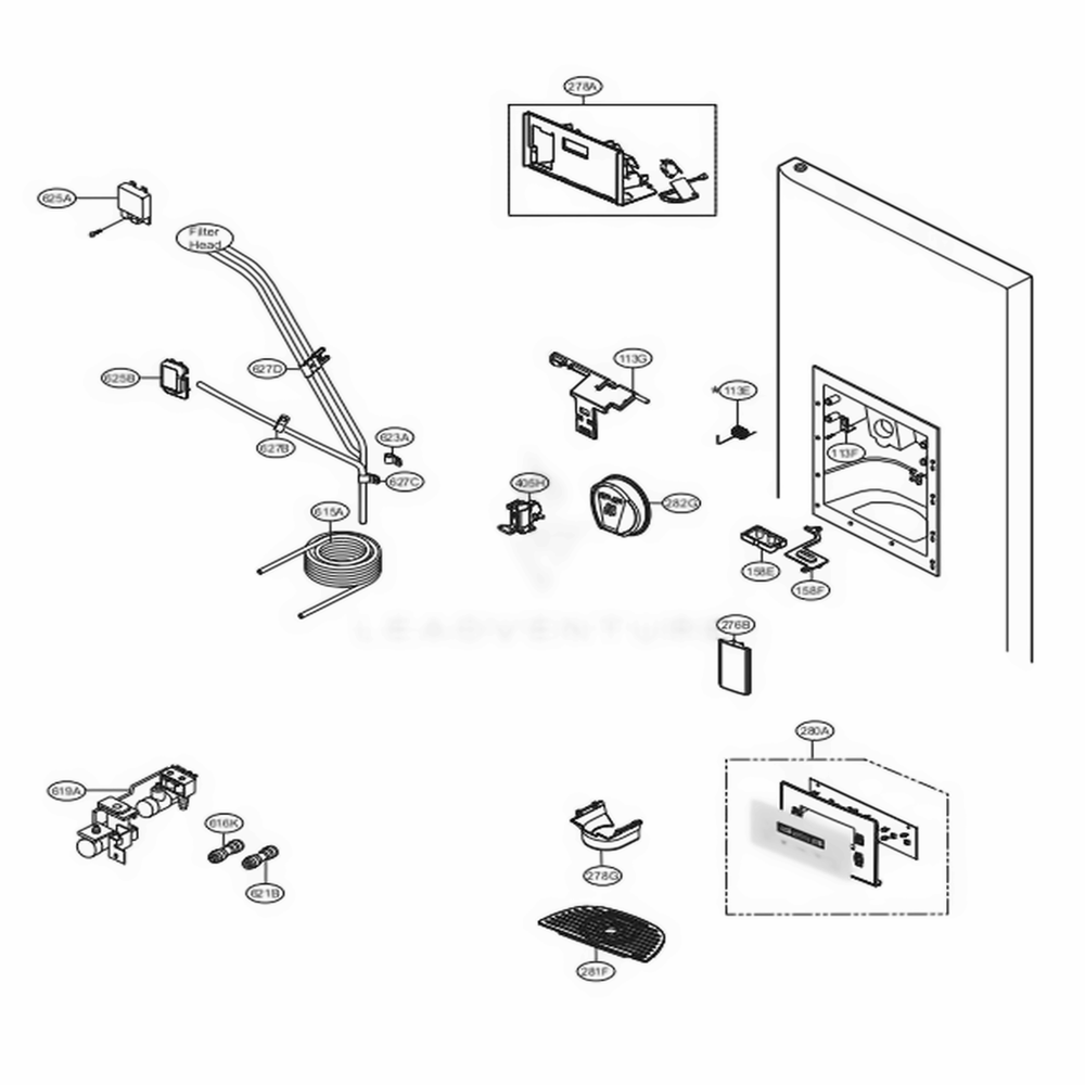Ice And Water Part Diagram and Parts List for 51373 ASTCSER LG Refrigerator