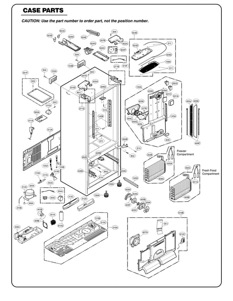 Case Parts Diagram and Parts List for LFX31935ST 00 LG Refrigerator
