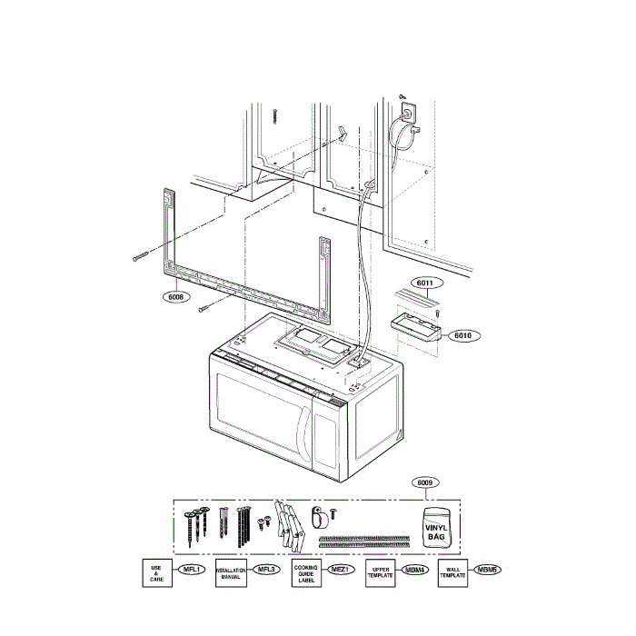 Installation Diagram and Parts List for LMH2016SB 00 LG Microwave Oven Combo