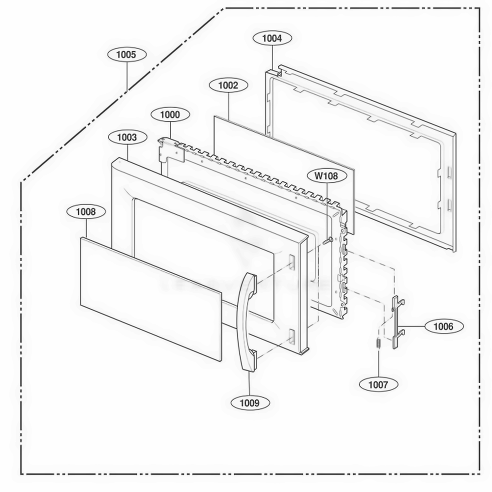 Door Parts Diagram and Parts List for MV1526W CWHESEG LG Wall Oven
