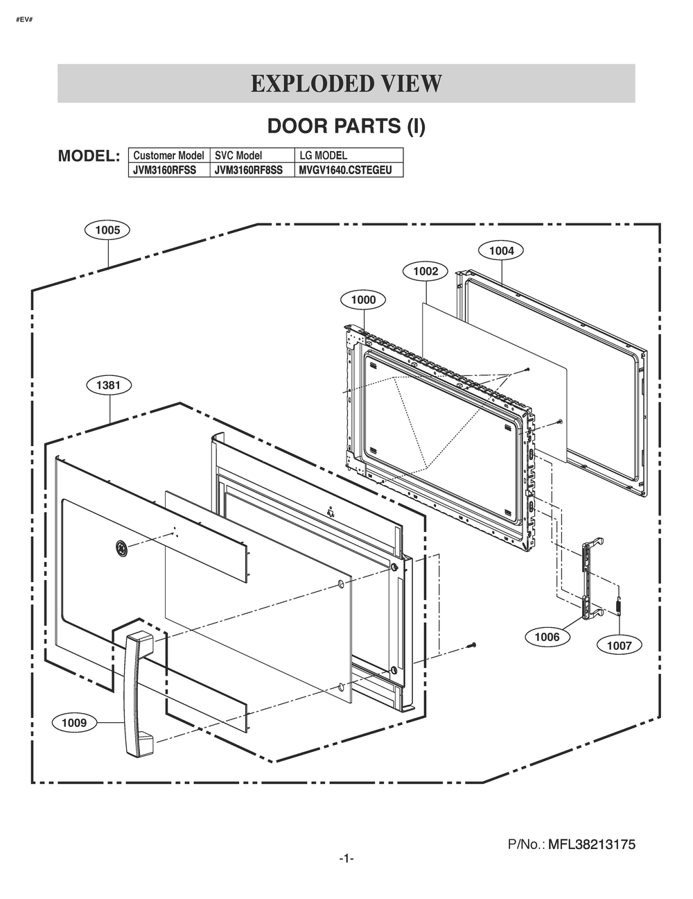 Door Parts Diagram and Parts List for JVM3160RFSS CSTEGEU LG Microwave Oven Combo