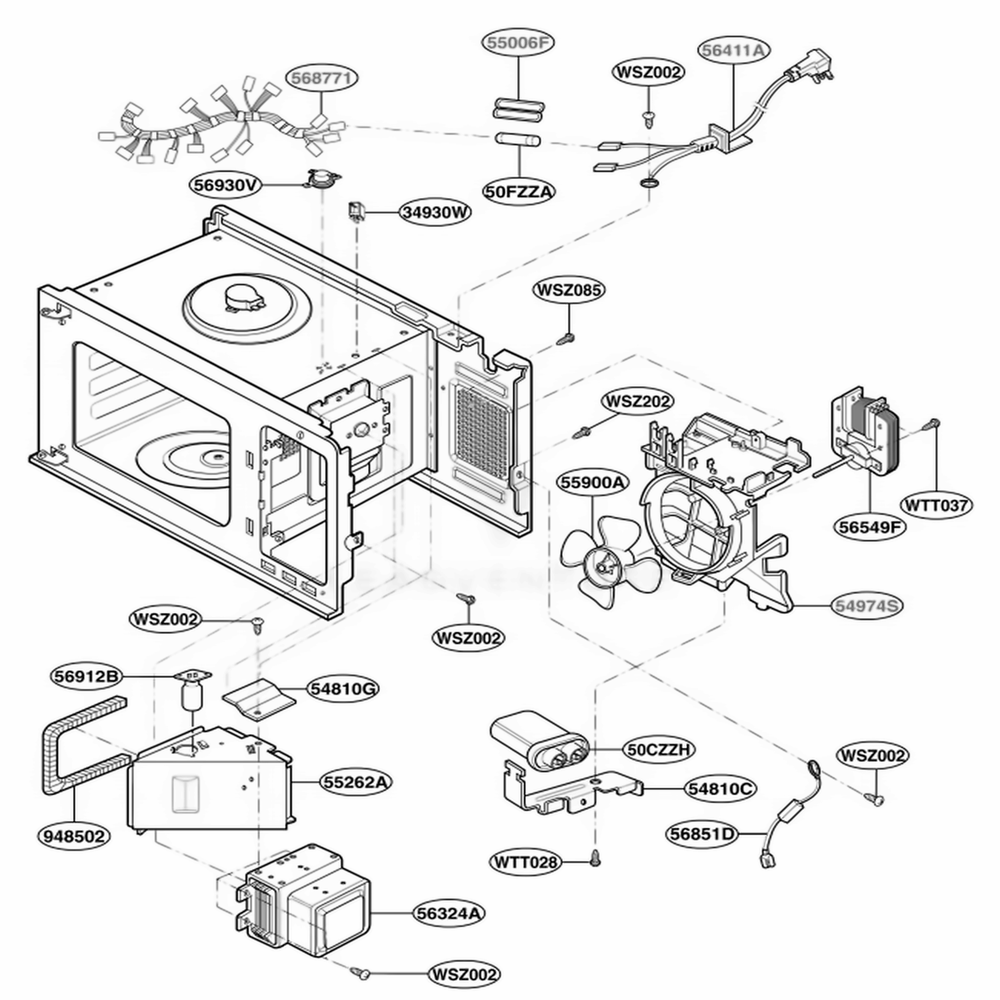 Interior Parts Diagram and Parts List for KCMS185JWH CWHEKAD LG Wall Oven
