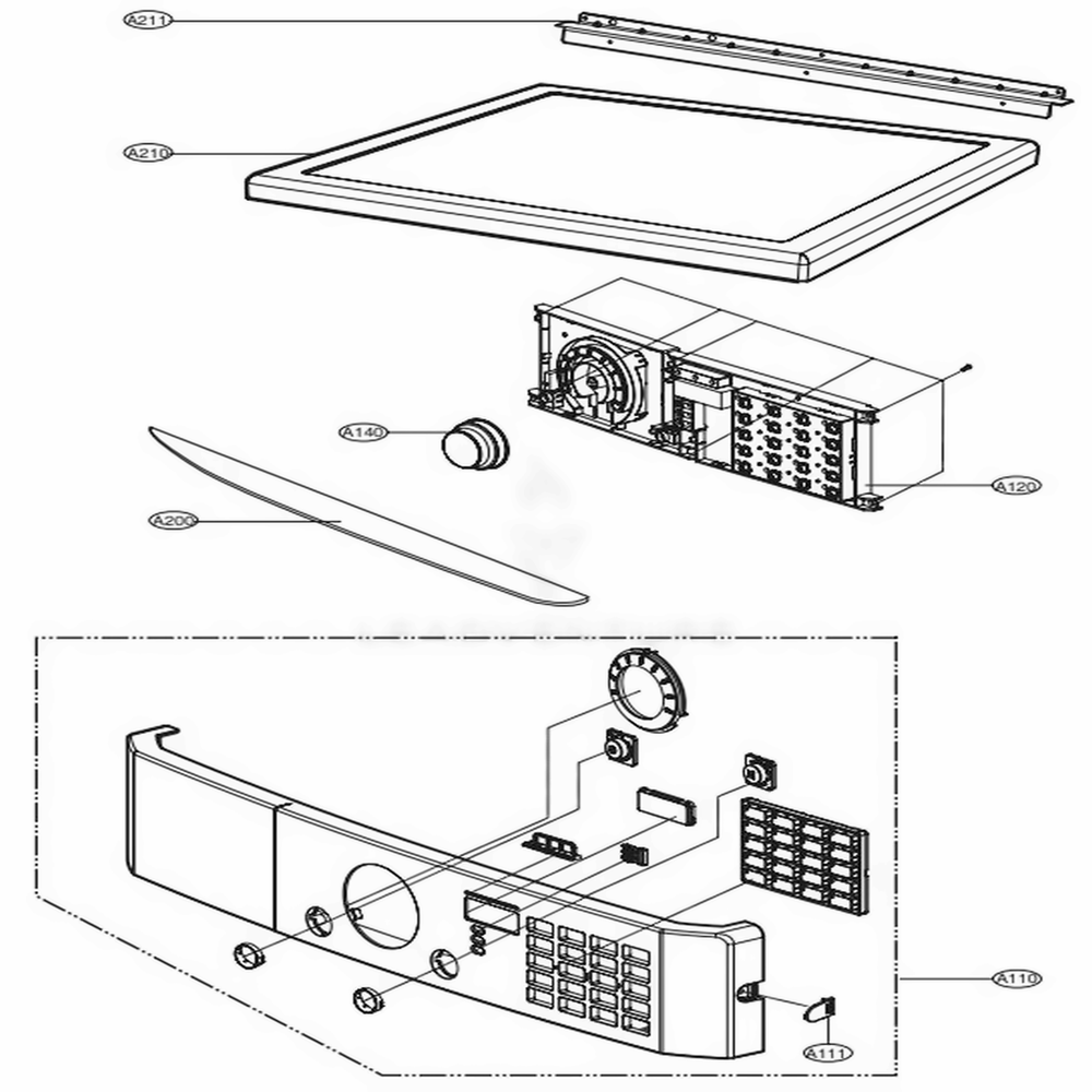 Control Panel And Plate Assembly Diagram and Parts List for 81392 ABWESEU LG Dryer