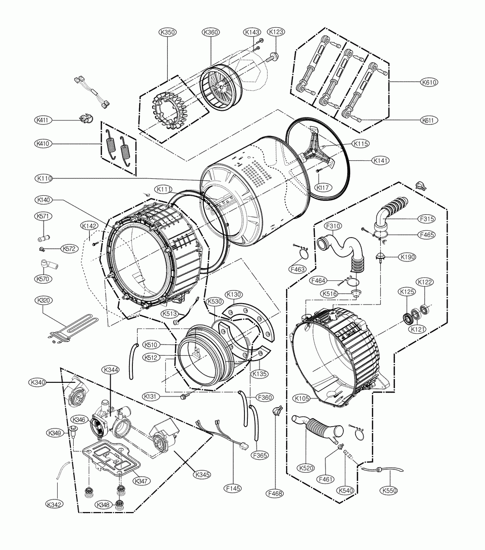 Drum and tub Diagram and Parts List for WM4370HKA  LG Washer