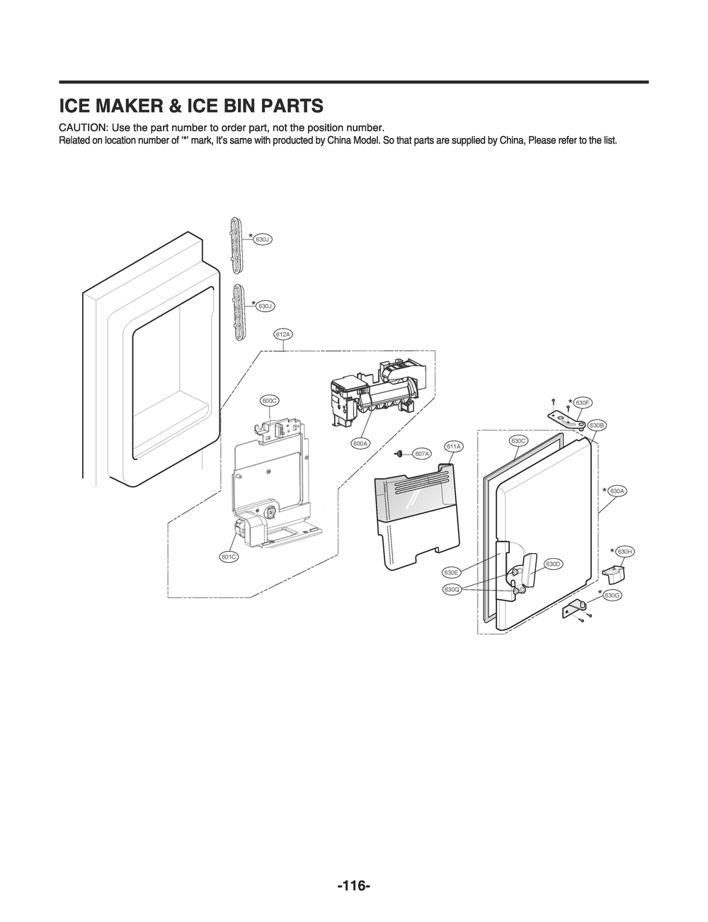 Ice Maker And Ice Bin Parts Diagram and Parts List for GR-L288NKXM ASBCNA0 LG Refrigerator