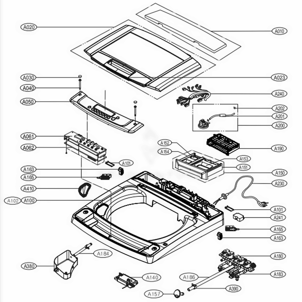 Outer Case Assembly 1 Diagram and Parts List for 793396 ASSEECI LG Washer Dryer Combo