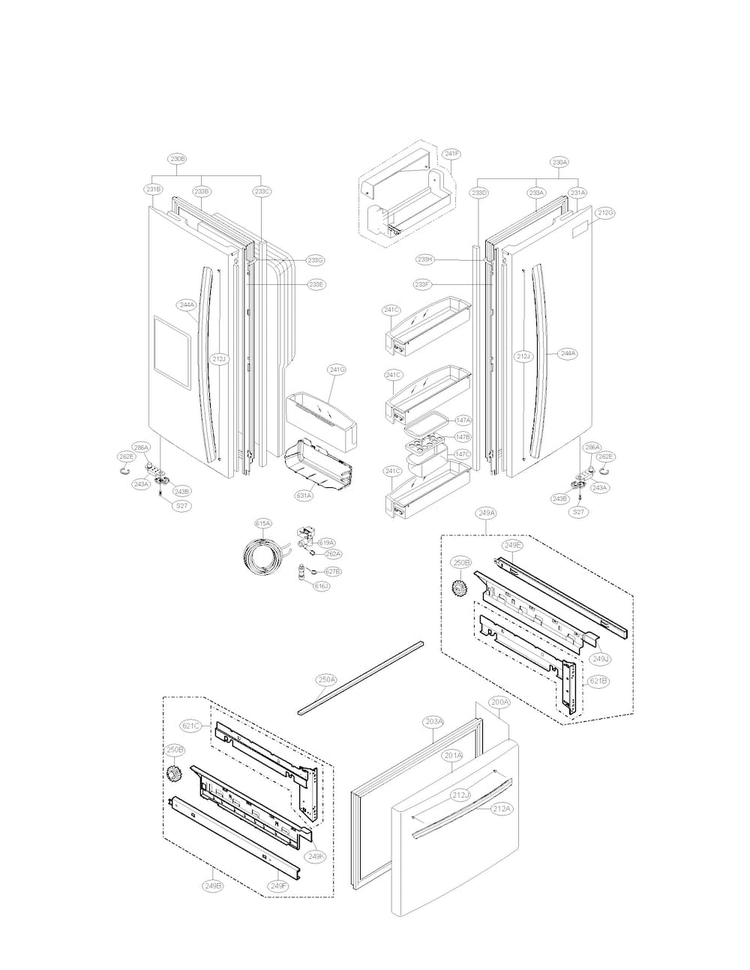 Door Parts Diagram and Parts List for LFX23961ST 01 LG Refrigerator