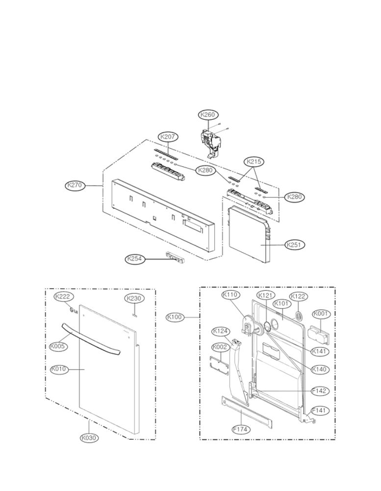 Door Panel Parts Diagram and Parts List for LDT9965BD 00 LG Dishwasher