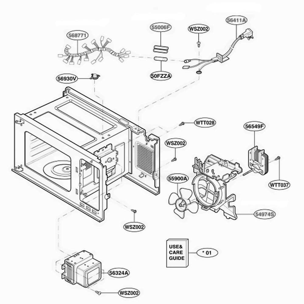 Interior Parts 1 Diagram and Parts List for MT4070SKQ CM1EWRP LG Wall Oven
