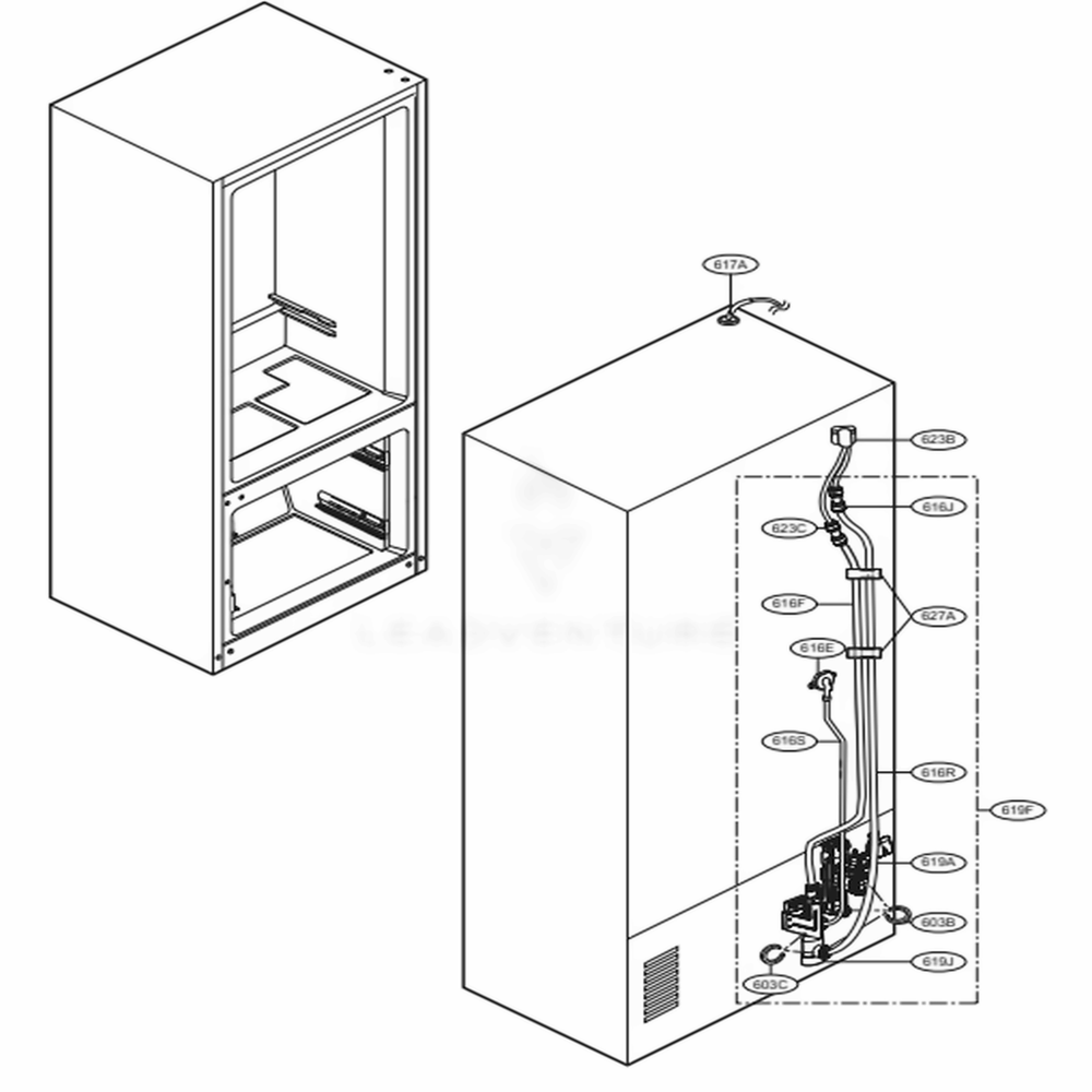 Ice Maker And Ice Bin Parts 2 Diagram and Parts List for 75077 ASBCSE0 LG Refrigerator