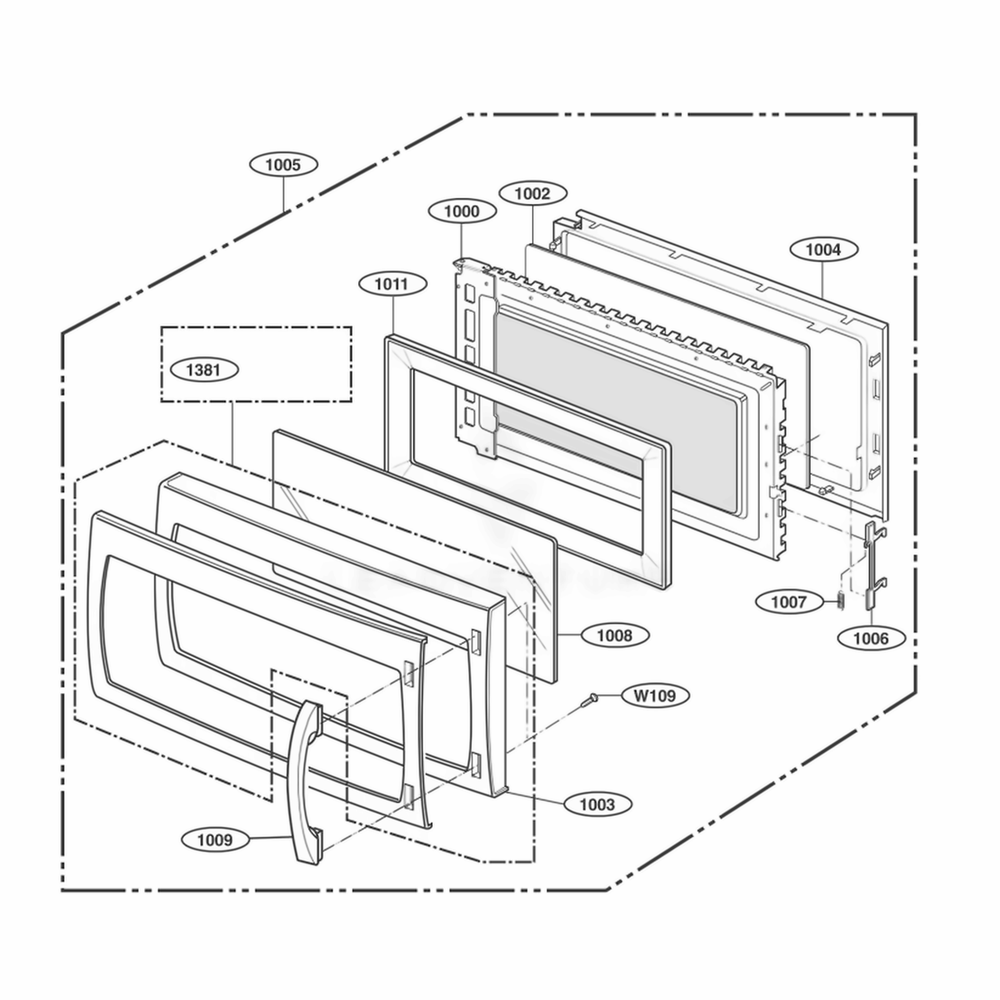 Door Parts Diagram and Parts List for 80513 AS1ESEA LG Range
