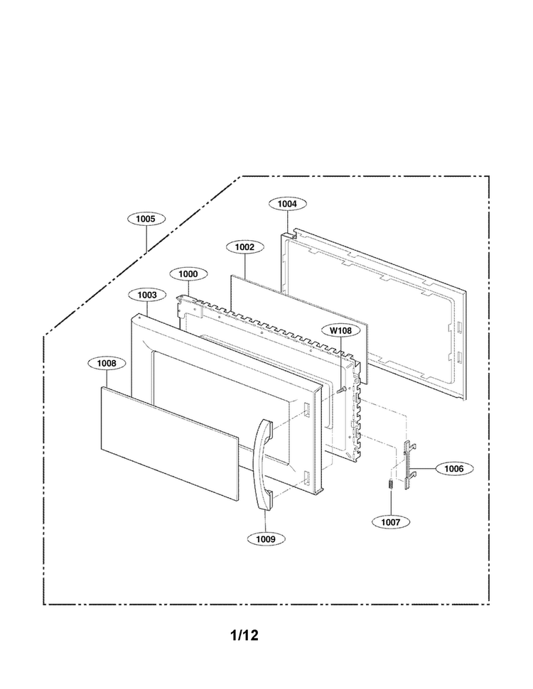 Door Parts Diagram and Parts List for MV1604SBQ01  LG Microwave