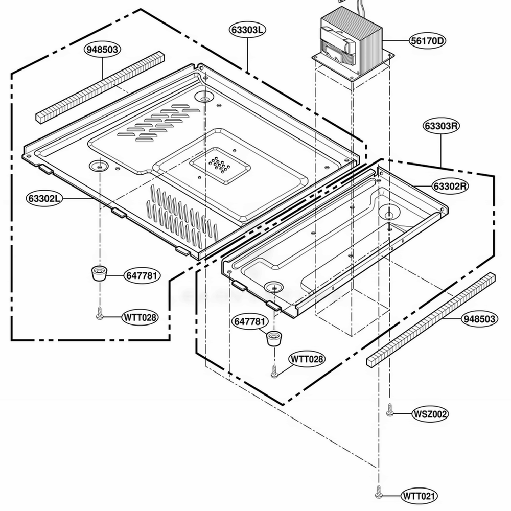 Base Plate Parts Diagram and Parts List for JES1351WB AM1EGEU LG Wall Oven