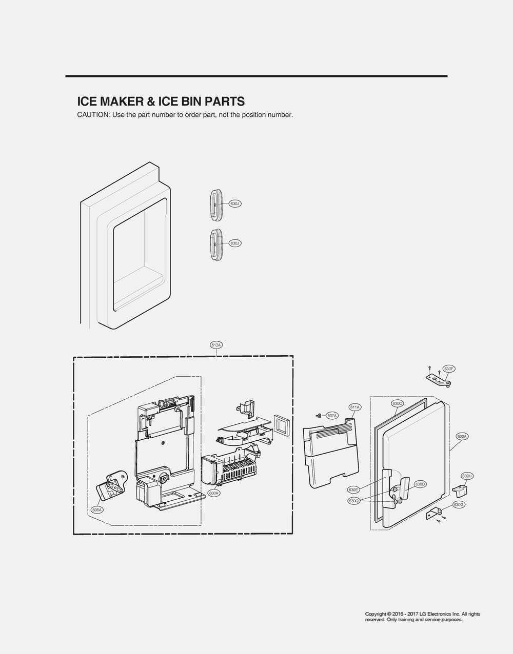 Ice Maker And Ice Bin Parts Diagram and Parts List for GR-X248LKZM ASBCNA1 LG Refrigerator