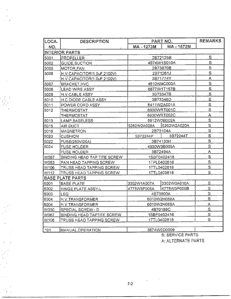 Complete Microwave Oven Page 7 Diagram and Parts List for MA-1273M  LG Microwave