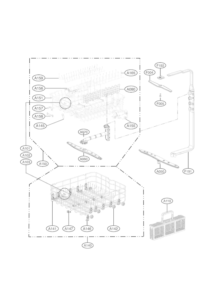 Rack Assembly Parts Diagram and Parts List for LDF7774BD  LG Dishwasher