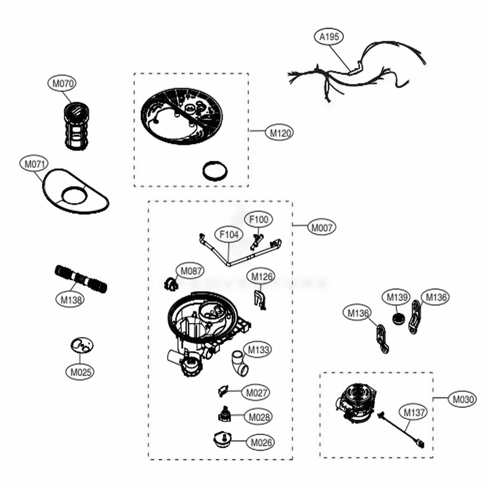 Sump Assembly Diagram and Parts List for LDT7808ST ASTESNA LG Dishwasher