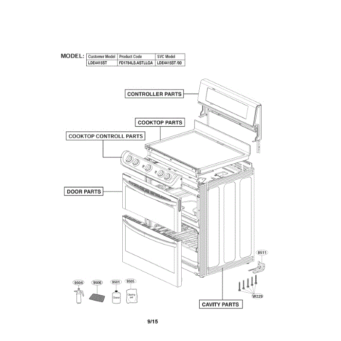 Upper Door Diagram and Parts List for LDE4415ST 00 LG Range