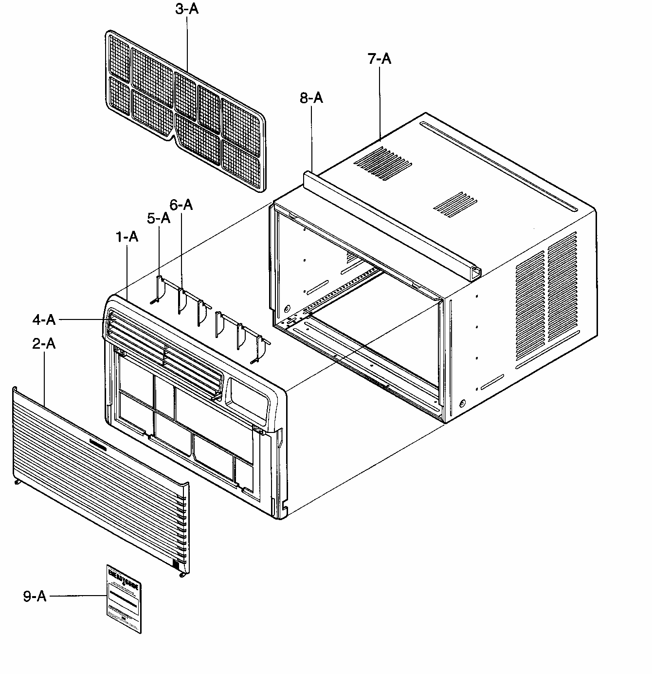 Cabinet/front Grille Assy Diagram and Parts List for 58076081700  Kenmore Air Conditioner