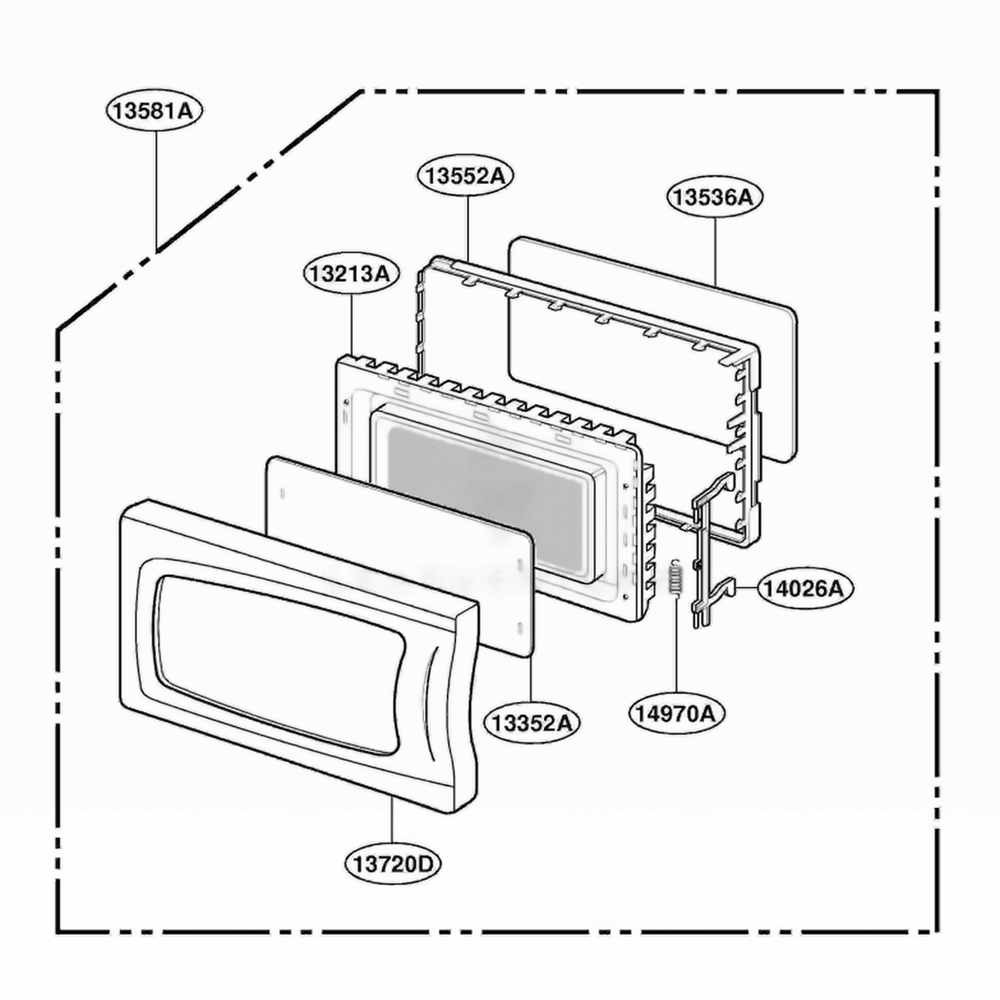 Door Parts Diagram and Parts List for DMW10W MWEDOM LG Range