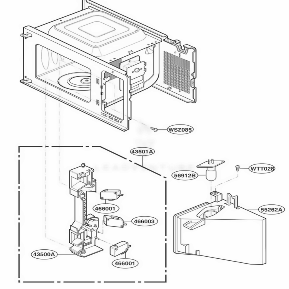 Latch Board Parts Diagram and Parts List for KCMS2055SSS CSTEKAD LG Wall Oven