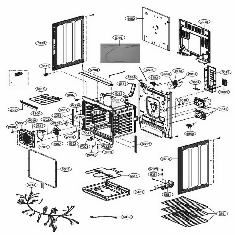 Cavity Parts Diagram and Parts List for LREL6325D FBDLLGA LG Range