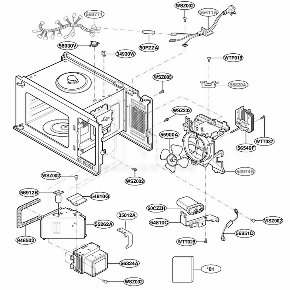 Interior Parts 1 Diagram and Parts List for JE1860CH CBSEGEU LG Wall Oven
